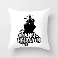 Macro detail of Halloween pillow case stitching and black skull pumpkin print on white fabric - Black And White Silhouette Style (DRD197-8)