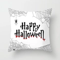 Detail of Halloween pillowcase featuring black spider web and bloody text on white fabric - Spider Web Blood Drip Style (DRD197-9)