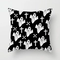Close-up of Halloween pillowcase featuring hand-drawn white ghost and cross patterns - Hand Drawn Ghost Style (DRD197-10)