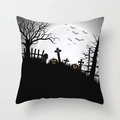 Detail showing Halloween pumpkin and spooky cemetery print on soft peach skin fabric - Moonlight Pumpkin Style (DRD197-11)