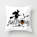 Halloween-Kissenbezug mit Hexen-Silhouette, Fledermäusen und Kürbis auf weißem Stoff - Hexe Kürbis Stil (DRD197-12)