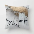 Modern abstract oil painting pillowcase with gold texture and black ink splatters - 18x18 Inch / BMD01-7