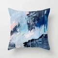 Modern abstract oil painting blue throw pillow cover in square linen printed style - 18x18 Inch / BMD01-9