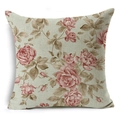 Linnen kussenhoes met vintage roze rozenpatronen op een beige achtergrond - 45x45 cm / Vintage Roos Roze Bloem Linnen Kleur Stijl (YMD199-1)