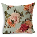 Linen pillowcase with vintage black rose and pink floral pattern for home sofa decor - 18x18 Inch / Light Green Red Pink Rose Style (YMD199-8)