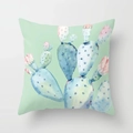 Square mint green polyester pillowcase with watercolor cactus print for home sofa decor - 18x18 Inch / Cactus on Light Green Background (DRD181-7)
