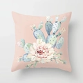 Soft pink polyester pillowcase featuring a watercolor cactus and flower succulent design - 18x18 Inch / Cactus on Light Pink Background (DRD181-2)