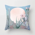 Square pillowcase featuring watercolor cactus and succulent art with a pink sun motif - 18x18 Inch / Desert Sunset Landscape (DRD181-4)