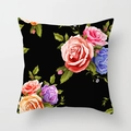 Close-up of floral peach skin pillowcase featuring colorful rose patterns on black - 18x18 Inch / Black Background Rose (DRD311-9)