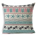 Housse de coussin en lin moderne avec motifs géométriques, étoiles de mer et poissons - Style Marin Ethnique (YMD160-3)