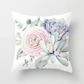 Polyester square pillowcase with watercolor succulent and pink flower on white base - 18x18 Inch / Pink Buttercup Flower Print (DRD181-3)