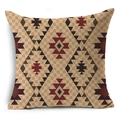Close-up of geometric Aztec pattern linen pillowcase featuring red and brown diamond motifs - Southwest Totem Style (YMD160-5)