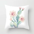 Polyester throw pillow cover with watercolor pink flower cactus print on white - 18x18 Inch / Cyan Cactus Print (DRD181-16)