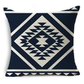 Detailed weave texture of navy blue and beige geometric linen pillowcase cover - Dark Blue Ethnic (YMD160-19)
