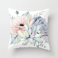 Square polyester pillowcase featuring watercolor succulent and pink rose floral patterns - 18x18 Inch / Elegant Flower and Succulent (DRD181-15)