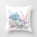 Polyester pillowcase featuring soft watercolor succulent patterns in blue and green - 18x18 Inch / Blue Pink Green Succulent (DRD181-14)