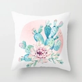 Polyester pillowcase featuring blue watercolor cactus and pink floral print on white fabric - 18x18 Inch / Watercolor Cactus Floral (DRD181-13)