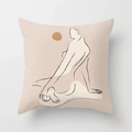 Federa per cuscino nordica minimalista con linea artistica femminile e motivo sole - 45x45cm / Solo Federa (Senza Imbottitura) / Line art minimalista (CRD122-11)