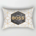 Nahaufnahme von geometrischem Kissenbezug mit goldenen Sechsecken und Like A Boss Druck - LIKE A BOSS Weiß Gold Grau Geometrischer Stil (DRD220-34)