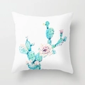 Square throw pillow cover featuring artistic blue watercolor cactus and pink floral print - 18x18 Inch / Lake Blue Cactus Print (DRD181-12)