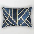 Dettaglio della federa con motivo geometrico blu navy e linee dorate eleganti - Stile Geometrico Astratto Blu Scuro Oro Champagne (DRD220-4)