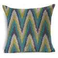 Detail of geometric zigzag pillow case with textured linen fabric in teal and yellow - Blue Gray Chevron (YMD160-8)