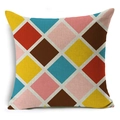Macro detail of the woven linen texture and colorful geometric diamond print on cushion cover - Colorful Multi Rhombus (YMD160-14)