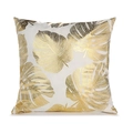 Square pillow cover with golden monstera leaf foil print on white fabric for modern sofa - 45x45cm / Monstera Leaf Gold Stamping (TJD-06)