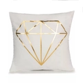 Minimalist white square pillowcase with elegant gold geometric diamond leaf patterns - 45x45cm / Diamond Geometric Lines (TJD-08)