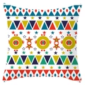 Close-up of colorful geometric star and triangle pattern on square peach skin pillowcase - Colored Row Geometric Style (DRD198-4)