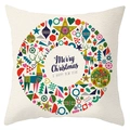 Detail of peach skin fabric cushion cover with Christmas reindeer and snowflake print - Geometric Wreath Elk Style (DRD198-6)