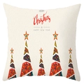 Detail of Christmas pillowcase with ethnic tree patterns and festive holiday text - Abstract Patchwork Christmas Tree Style (DRD198-2)