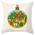Detail of Christmas pillowcase with festive snow globe and Merry Christmas text - Winter Village Ornament Style (DRD198-7)