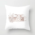 Pink minimalist pillowcase featuring vintage camera and floral line art on white fabric - Custom Size / Retro Camera & Flowers Line Art (DRD120-9)