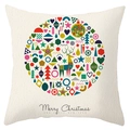 Detailed close-up of Merry Christmas reindeer and geometric pattern on cream pillow cover - Circular Geometric Decoration Style (DRD198-8)