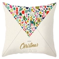 Detail of Christmas pillowcase with geometric elk tree design and holiday greetings - Colored Patchwork Inverted Triangle Style (DRD198-9)
