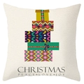Detail of Christmas pillow cover with stacked gift boxes and festive holiday text - Colorful Textured Christmas Gift Box Style (DRD198-12)