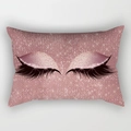 Rectangular pink sequin throw pillow cover with stylish eyelash and eyeshadow print - 30x50 / Pink Glitter Eyelashes Style (DRD130-1)