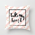 Pink striped square pillowcase with gold glitter dots and Take my heart text print - Take My Heart Pink Stripe Style (DRD126-19)