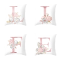 Set of 4 rose gold LIFE letter peach skin pillow covers with pink floral design - 45cmx45cm / L, I, F, E Letter Pattern Set Style (ZH-LIFE)
