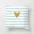 Square blue stripe cushion cover with golden heart pattern for sofa home decor - Mint Heart Stripe Style (DRD126-8)