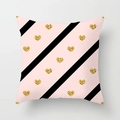 Pink decorative pillowcase with black diagonal stripes and gold glitter hearts for home sofa - Pink Black Stripe Gold Heart Style (DRD126-18)