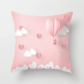 Detail of soft pink Valentine's Day pillowcase with 3D heart balloons and clouds - Pink Heart Shaped Hot Air Balloon (DRD203-3) / 18x18 Inch