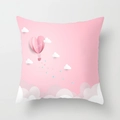 Detailed view of pink heart hot air balloon with love lettering on soft pillow case - Pink Dreamy Hot Air Balloon (DRD203-2) / 18x18 Inch