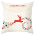 Close-up of peach skin pillowcase with red reindeer and Merry Christmas script - Red Leaping Reindeer Christmas Style (DRD198-DRD198-21)