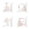 Set of 4 white microfiber pillow covers with rose gold LOVE letters and pink florals - LOVE Set (ZH-LOVE) / 45x45cm