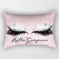 Pink glitter pillowcase with Hello Gorgeous text and eyelash pattern print - 30x50 / Pink Hello Gorgeous Style (DRD130-15)