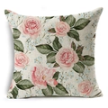 Linen pillowcase featuring vintage pink rose floral pattern on a beige background - 18x18 Inch / Creamy White Vintage Pink Rose Style (YMD199-6)