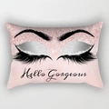 Pink eyelash pillow case with Hello Gorgeous silver glitter print for sofa decor - 30x50 / Light Pink Glitter Hello Gorgeous Style (DRD130-18)