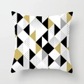 Detailaufnahme von geometrischem Kissenbezug mit schwarz-goldenen abstrakten Mustern - Schwarz Gold Weiß Block Geometrisch (DRD205-4)
